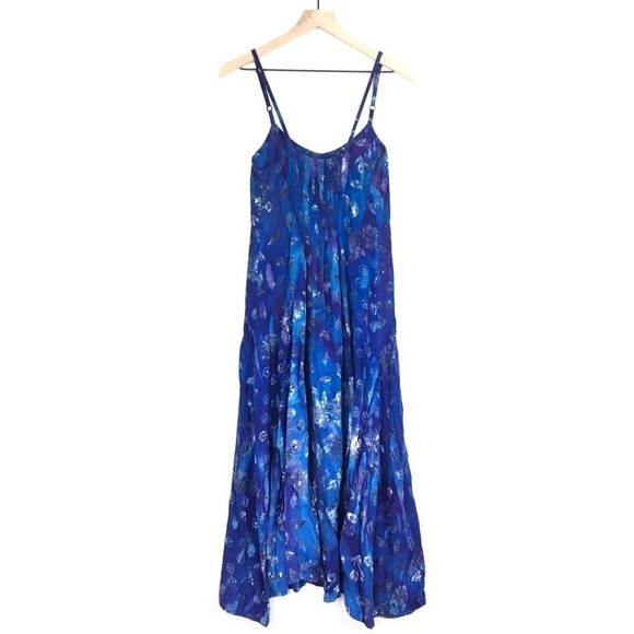 VINTAGE Maxi Sun Dress Batik Tie Dye Sundress Boho Hippie Spaghetti Strap Small - Picture 3 of 7